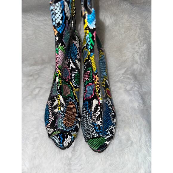 Chunky BlockHeels Open Toe Ankle Snake Prints Booties Multicolor Sz 42 Woman - Picture 6 of 6